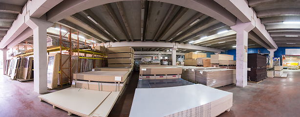 Image showing panoramic photo of wooden furniture factory