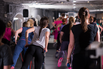 Image showing sporty women exercising with a rubber bands