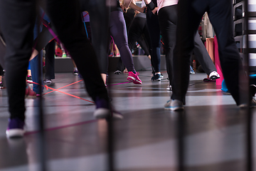 Image showing sporty women exercising with a rubber bands