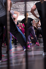 Image showing sporty women exercising with a rubber bands