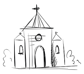 Image showing Simple black and white  sketch of a church  vector illustration 