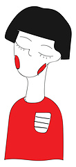 Image showing Abstract cartoon of a short haired girl in red sweatert vector i