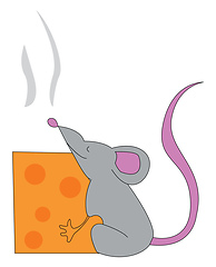 Image showing A grey rat in love with yellow cheese vector or color illustrati