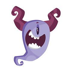 Image showing One-eyed purple cartoon monster with horns smiling white backgro