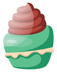 Image showing Mint green cupcake with chocolate icingillustration vector on wh