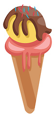 Image showing Icecream cone with a pale red scoop and a yellow scoop with choc