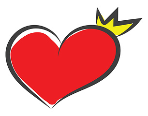 Image showing Sketch of a curvy red heart with a black outline wears a golden 