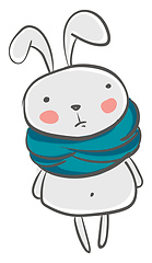 Image showing A grey cartoon hare standing with a thick green scarf around its