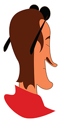 Image showing A side profile of a young adult man wearing a red shirt and an e