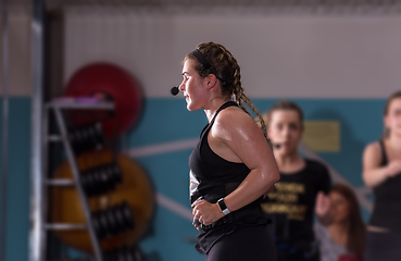 Image showing sporty women doing aerobics exercises