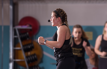 Image showing sporty women doing aerobics exercises