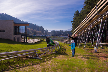 Image showing Happy family enjoying alpine coaster