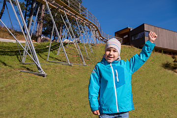 Image showing portrait of a boy under alpine coaster