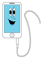 Image showing White and blue smiling iphone with white cord  vector illustrati