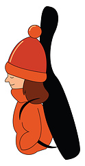 Image showing Cartoon girl musician dressed in her winter clothes set on isola