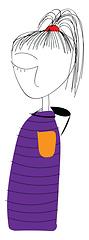 Image showing A girl wearing a purple striped hoodie and a ponytail looks cute