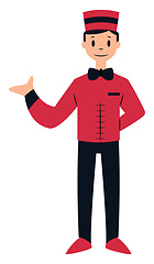 Image showing Doorman character in red and black suit vector illustration on a