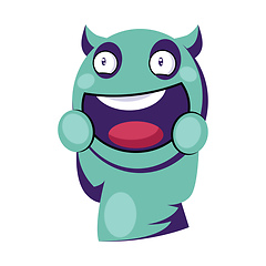 Image showing Excited light blue monster with horns vector illustration on a w