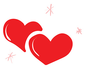 Image showing Clipart of two red hearts lying one above the other vector or co