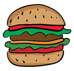 Image showing A large cheeseburger with lettuce and tomatoes vector or color i