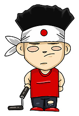 Image showing Japanese boy with nunchuck vector or color illustration