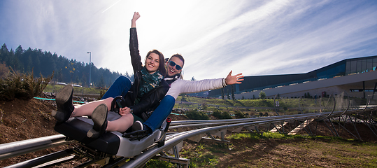 Image showing couple driving on alpine coaster