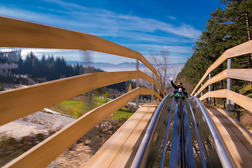 Image showing young father and son driving alpine coaster