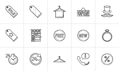 Image showing Shopping hand drawn outline doodle icon set.