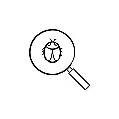 Image showing Magnifying glass over bug hand drawn outline doodle icon.