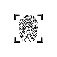 Image showing Scanned fingerprint in the frame hand drawn outline doodle icon.