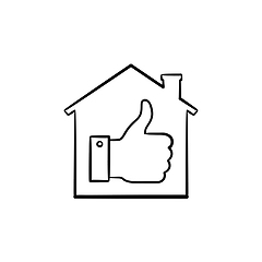 Image showing Thumb up house hand drawn outline doodle icon.