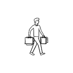 Image showing Shopper with shopping bags hand drawn outline doodle icon.