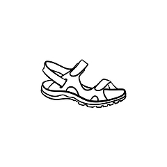 Image showing Realistic child sandal drawn outline doodle icon.