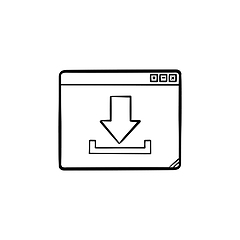 Image showing Browser window with download sign hand drawn outline doodle icon.