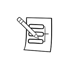 Image showing Pencil and paper sheet with system parts hand drawn outline doodle icon.