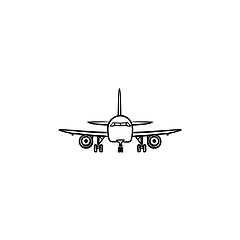 Image showing Front view of airplane hand drawn outline doodle icon.