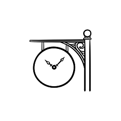 Image showing Train station clock hand drawn outline doodle icon.