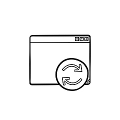 Image showing Browser window with restart button hand drawn outline doodle icon.