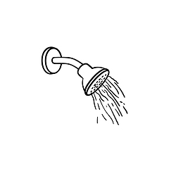 Image showing Shower head with water drops hand drawn outline doodle icon.