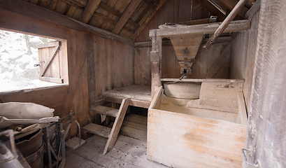 Image showing interior of retro wooden watermill