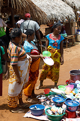 Image showing Malagasy peoples on big colorful rural Madagascar marketplace