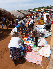 Image showing Malagasy peoples on big colorful rural Madagascar marketplace