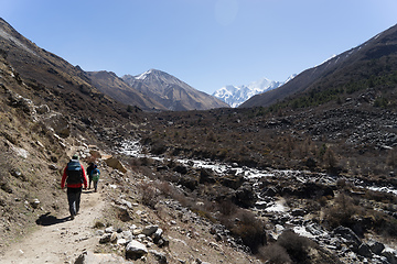 Image showing Tourists himing in trek of Nepal