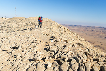 Image showing Trekking in Negev dramatic stone desert, Israel 