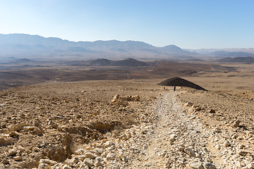 Image showing Trekking in Negev dramatic stone desert, Israel 