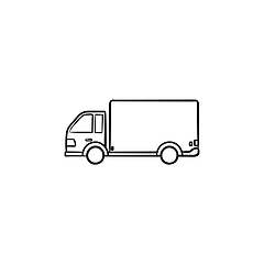 Image showing Delivery truck hand drawn outline doodle icon.