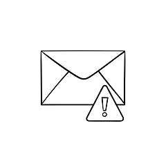 Image showing Envelope and exclamation mark hand drawn outline doodle icon.