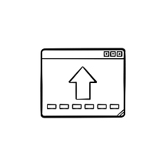 Image showing Browser window with arrow up hand drawn outline doodle icon.