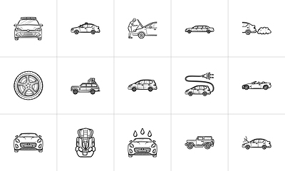 Image showing Car hand drawn outline doodle icon set.