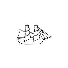 Image showing Sailing ship hand drawn outline doodle icon.